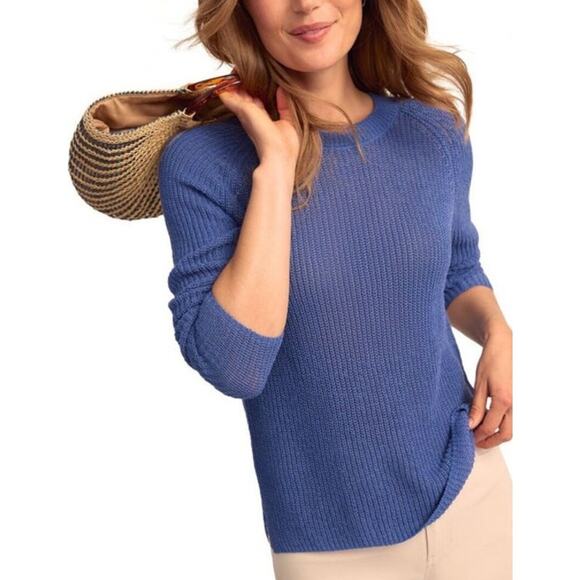 J. McLaughlin Long Sleeve Linen Blend Pullover Sweater Womens Large Blue Coastal - Picture 1 of 10